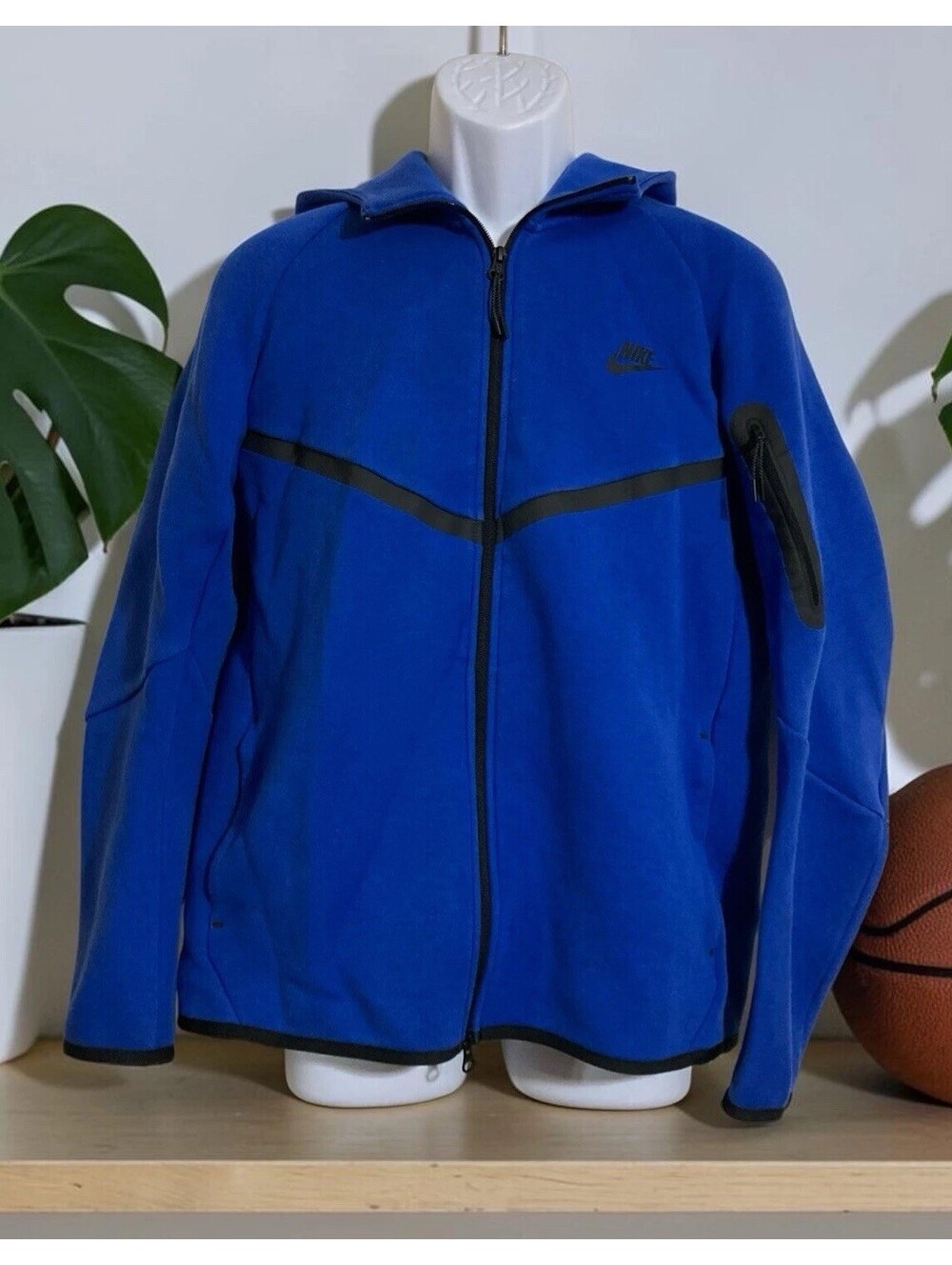 Men’s Nike Blue Long Sleeve Hooded Cotton Blend Zip Front Sweater/Jacket Sz L